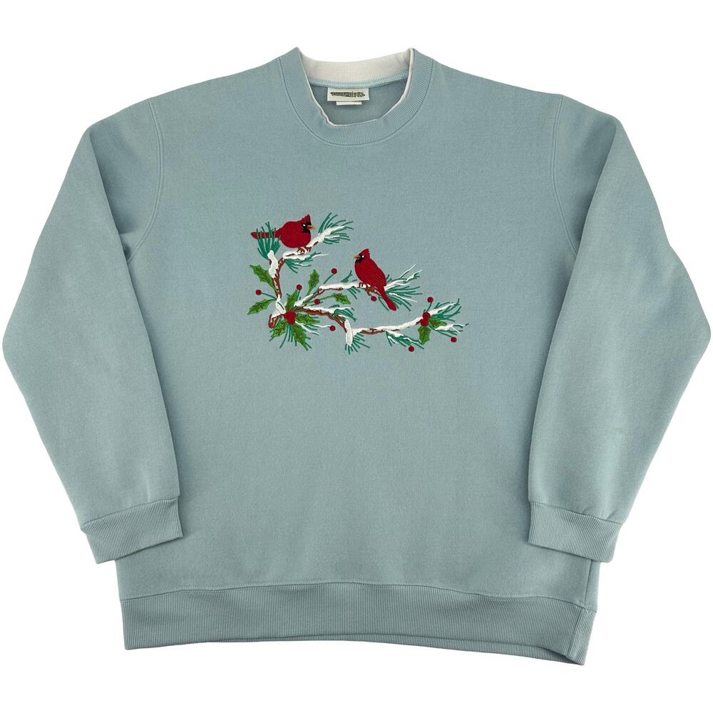 Vintage 90s Women's Blue Cardinal Winter Double Collar Crewneck Sweatshirt Sz L